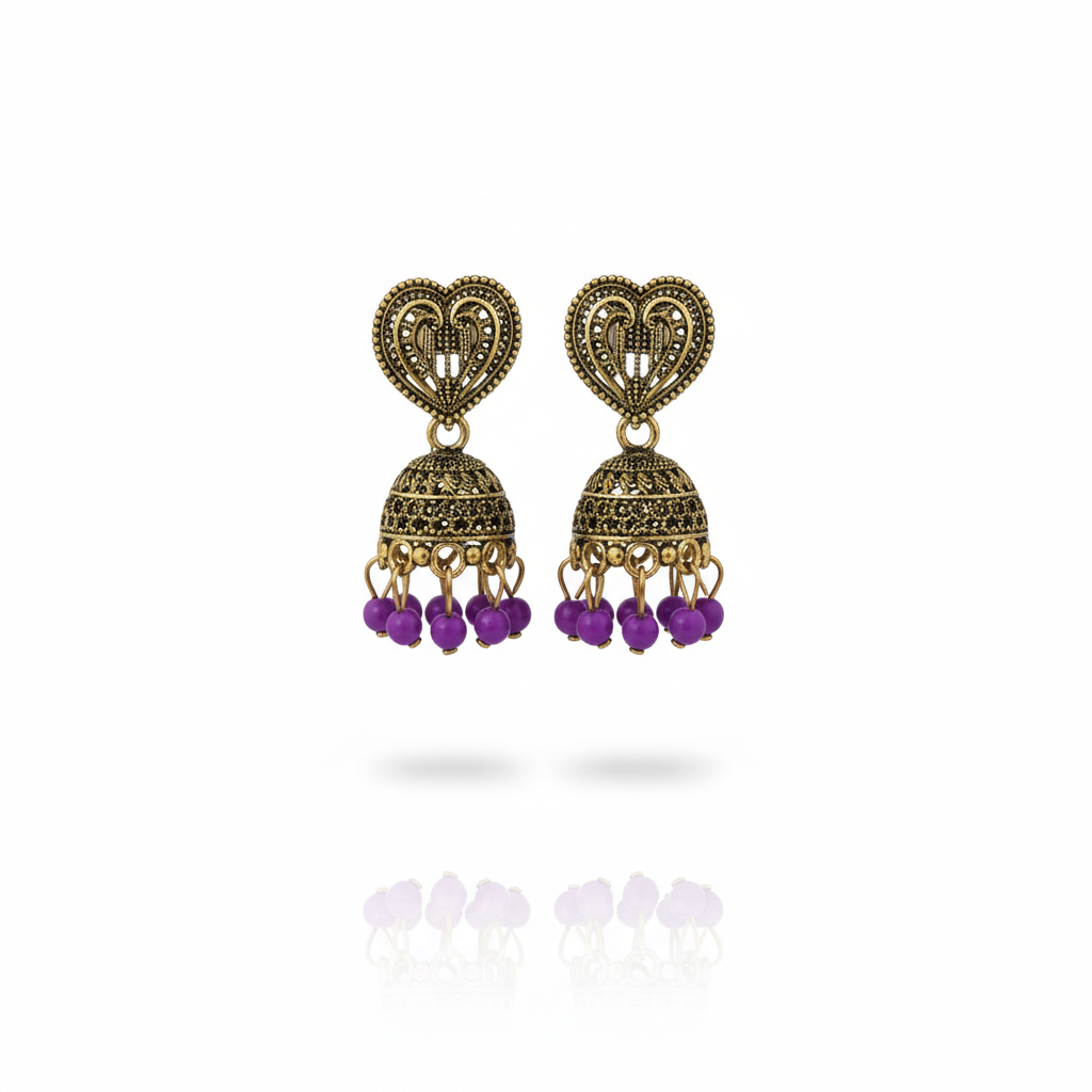 The Empress Heritage Jhumka Duo: Royal Amethyst & Sterling Blooms (2 set) - Image 2