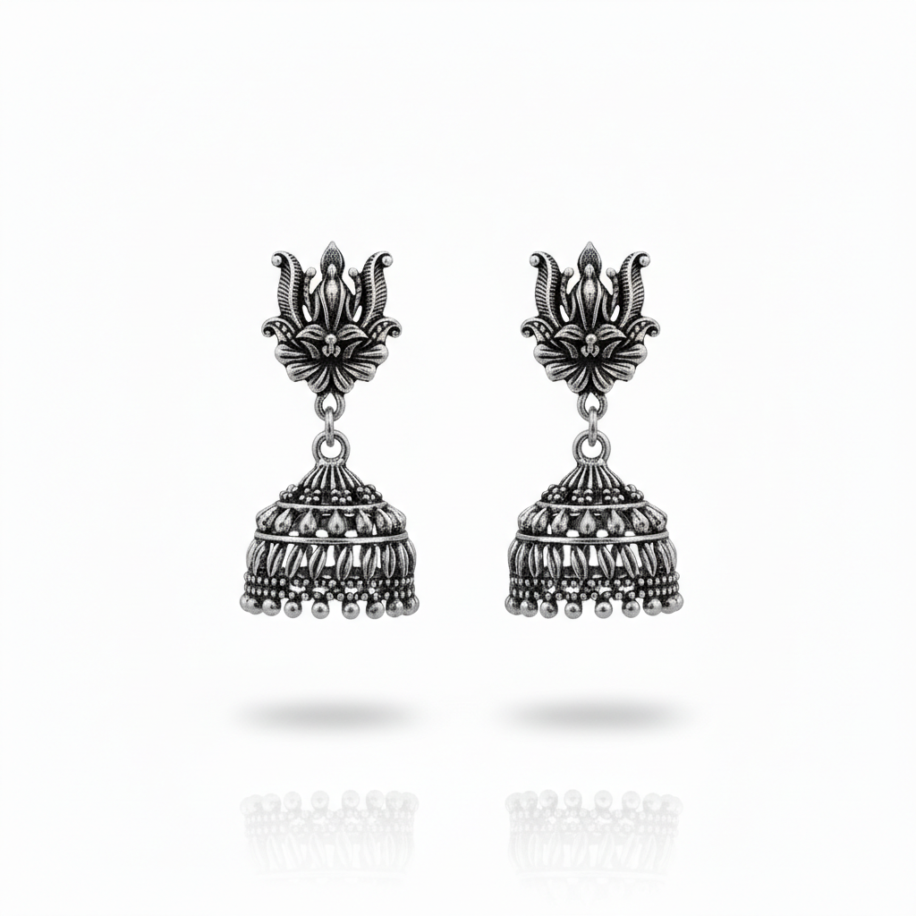 The Empress Heritage Jhumka Duo: Royal Amethyst & Sterling Blooms (2 set) - Image 4