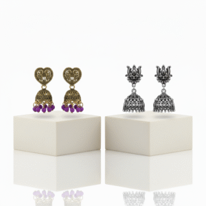 The Empress Heritage Jhumka Duo: Royal Amethyst & Sterling Blooms (2 set)