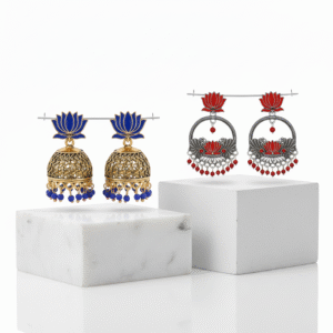 The Eternal Bloom: Regal Lotus Handcrafted Earring Collection (Multicolour Pack of 2)