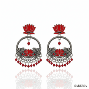 Sareesa Red Lotus Royal Oxidised Earrings- Multi Colour