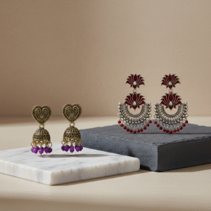 The Sovereign Heritage Duet: Amethyst Hearts & Crimson Lotus Bloom Multicolour